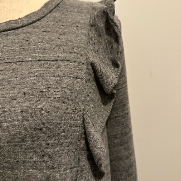 J Crew Mercantile  gray ruffled long sleeve shirt crew neck EUC SZL - Picture 2 of 6